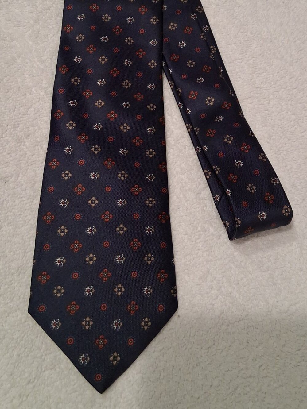 Vintage Harrods Michelson Italian Silk Men's Tie Navy Red Gold Subtle Print